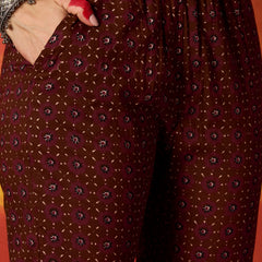 Stylum Women's Maroon Striped & Floral Printed Cotton Straight Kurta Pant Dupatta Set (KPDMAROONRUMALI)