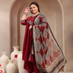 Stylum Women's Plus Size Maroon Solid Cotton Kurta Pant Dupatta Set (KPDMAROONSIFARPLUS)