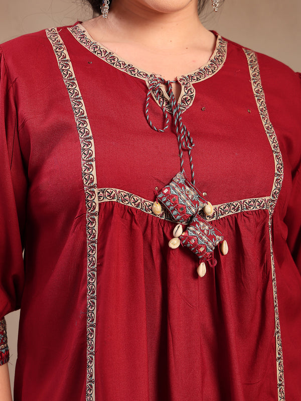 Stylum Women's Plus Size Maroon Solid Cotton Kurta Pant Dupatta Set (KPDMAROONSIFARPLUS)