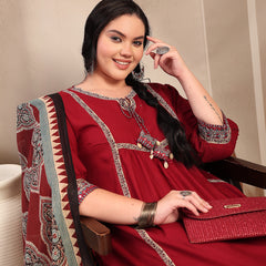 Stylum Women's Plus Size Maroon Solid Cotton Kurta Pant Dupatta Set (KPDMAROONSIFARPLUS)