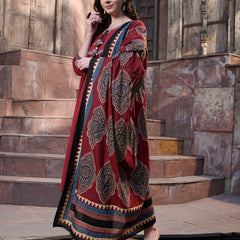 Stylum Women's Maroon Solid Cotton Kurta Pant Dupatta Set (KPDMAROONSIFAR)