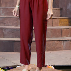 Stylum Women's Maroon Solid Cotton Kurta Pant Dupatta Set (KPDMAROONSIFAR)