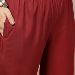 Stylum Women's Maroon Bandhani Printed & Embroidered Cotton Straight Kurta Pant Dupatta Set (KPDMAROONTIRA)