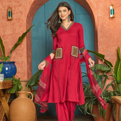 Stylum Women's Maroon Solid Rayon Straight Kurta Palazzo Dupatta Set (KPDMAROONTULIP)