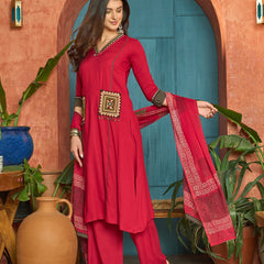 Stylum Women's Maroon Solid Rayon Straight Kurta Palazzo Dupatta Set (KPDMAROONTULIP)