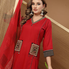 Stylum Women's Maroon Solid Rayon Straight Kurta Palazzo Dupatta Set (KPDMAROONTULIP)