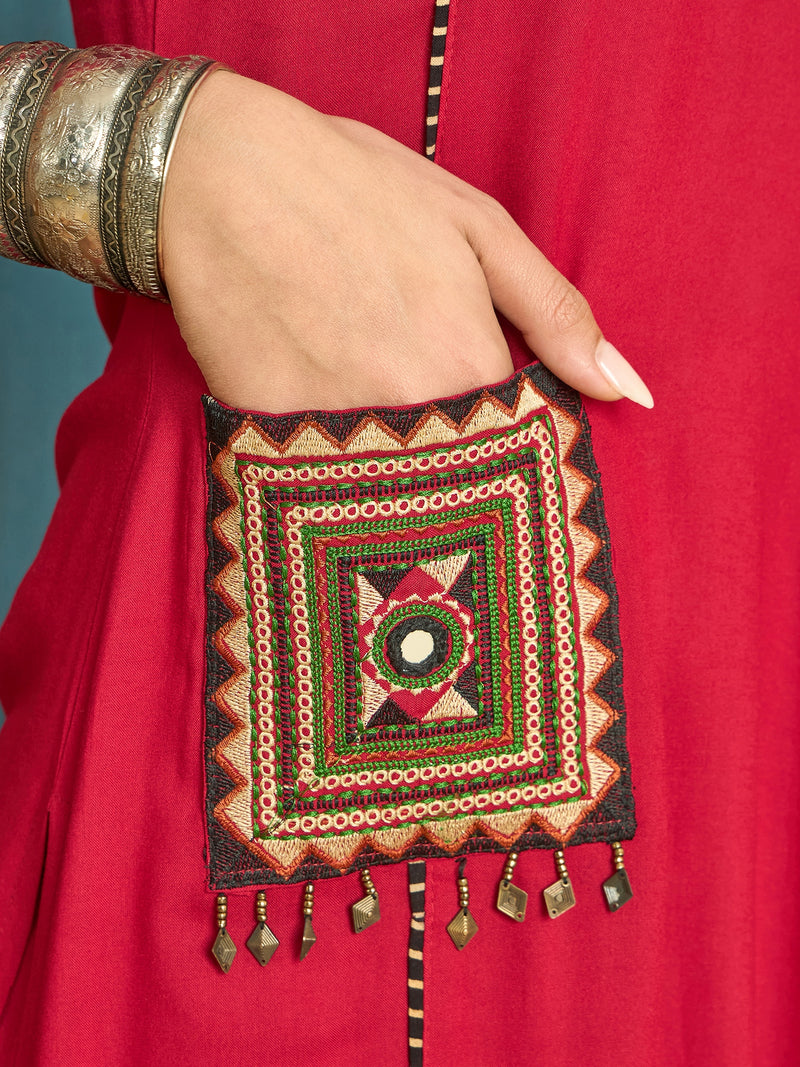 Stylum Women's Maroon Solid Rayon Straight Kurta Palazzo Dupatta Set (KPDMAROONTULIP)