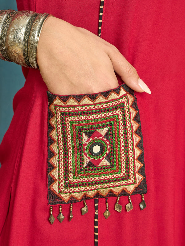 Stylum Women's Maroon Solid Rayon Straight Kurta Palazzo Dupatta Set (KPDMAROONTULIP)
