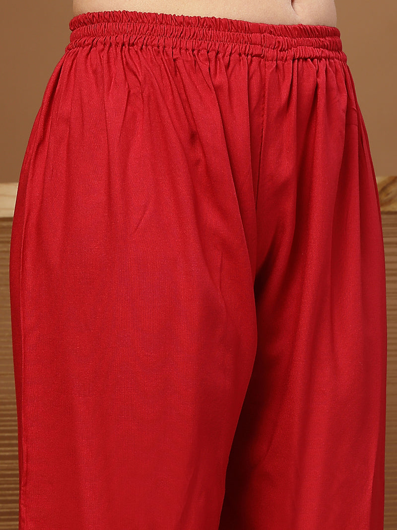 Stylum Women's Maroon Solid Rayon Straight Kurta Palazzo Dupatta Set (KPDMAROONTULIP)