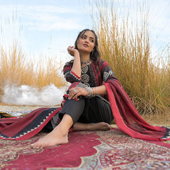 Stylum Women's Maroon Striped Printed Cotton Straight Kurta Pant Dupatta Set (KPDMAROONULTRA)