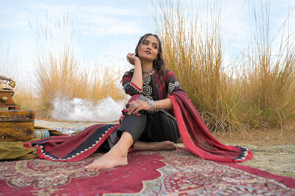 Stylum Women's Maroon Striped Printed Cotton Straight Kurta Pant Dupatta Set (KPDMAROONULTRA)