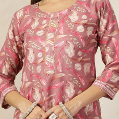 Stylum Women's Mauve Tropical Printed Cotton Blend Straight Kurta Pant Dupatta Set (KPDMAUVEEALY)