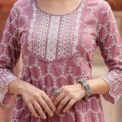 Stylum Women's Mauve Embroidered Silk Blend Anarkali Kurta Pant Dupatta Set (KPDMAUVEMAGGY)