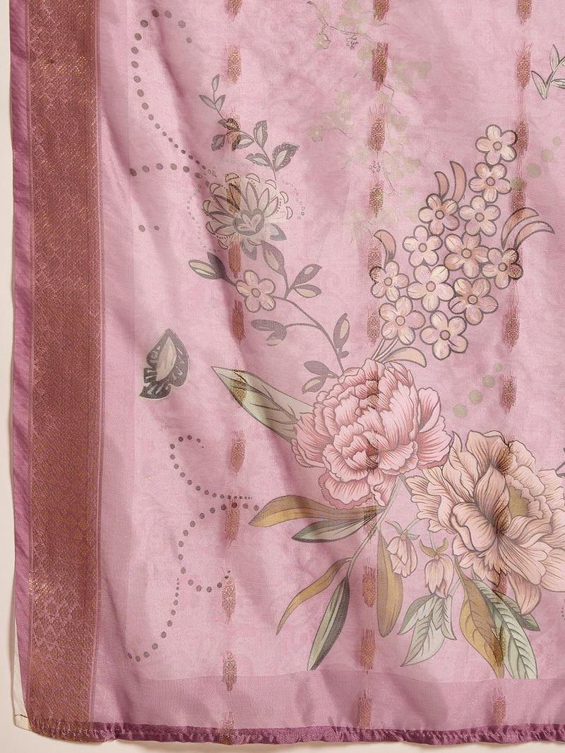 Stylum Women's Mauve Solid & Embroidered Silk Blend Straight Kurta Pant Dupatta Set (KPDMAUVEMETRI)