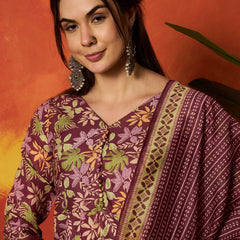 Stylum Women's Mauve Floral Printed Rayon Anarkali Kurta Pant Dupatta Set (KPDMAUVEMOHINA)
