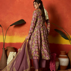 Stylum Women's Mauve Floral Printed Rayon Anarkali Kurta Pant Dupatta Set (KPDMAUVEMOHINA)