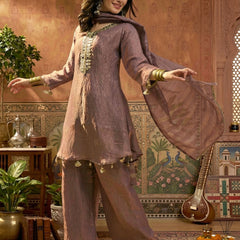 Stylum Women's Mauve Solid & Embroidered Poly Silk A-Line Kurti Palazzo Dupatta Set (KPDMAUVEPIPER)