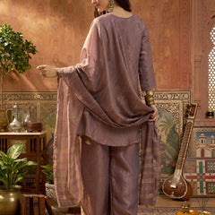 Stylum Women's Mauve Solid & Embroidered Poly Silk A-Line Kurti Palazzo Dupatta Set (KPDMAUVEPIPER)