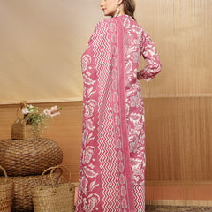 Stylum Women's Mauve Floral Printed Cotton Blend Straight Kurta Pant Dupatta Set (KPDMAUVERESHA)