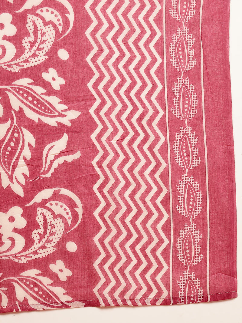 Stylum Women's Mauve Floral Printed Cotton Blend Straight Kurta Pant Dupatta Set (KPDMAUVERESHA)