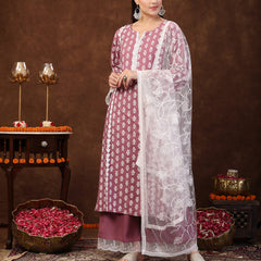 Stylum Women's Floral Printed Rayon Straight Kurta Palazzo Dupatta Set (KPDMAUVERIDA)