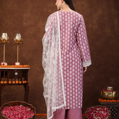 Stylum Women's Floral Printed Rayon Straight Kurta Palazzo Dupatta Set (KPDMAUVERIDA)