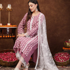 Stylum Women's Floral Printed Rayon Straight Kurta Palazzo Dupatta Set (KPDMAUVERIDA)