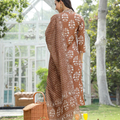 Stylum Women's Brown Floral Buta Printed Rayon A-Line Kurta Pant Dupatta Set (KPDMOUSESOMER)