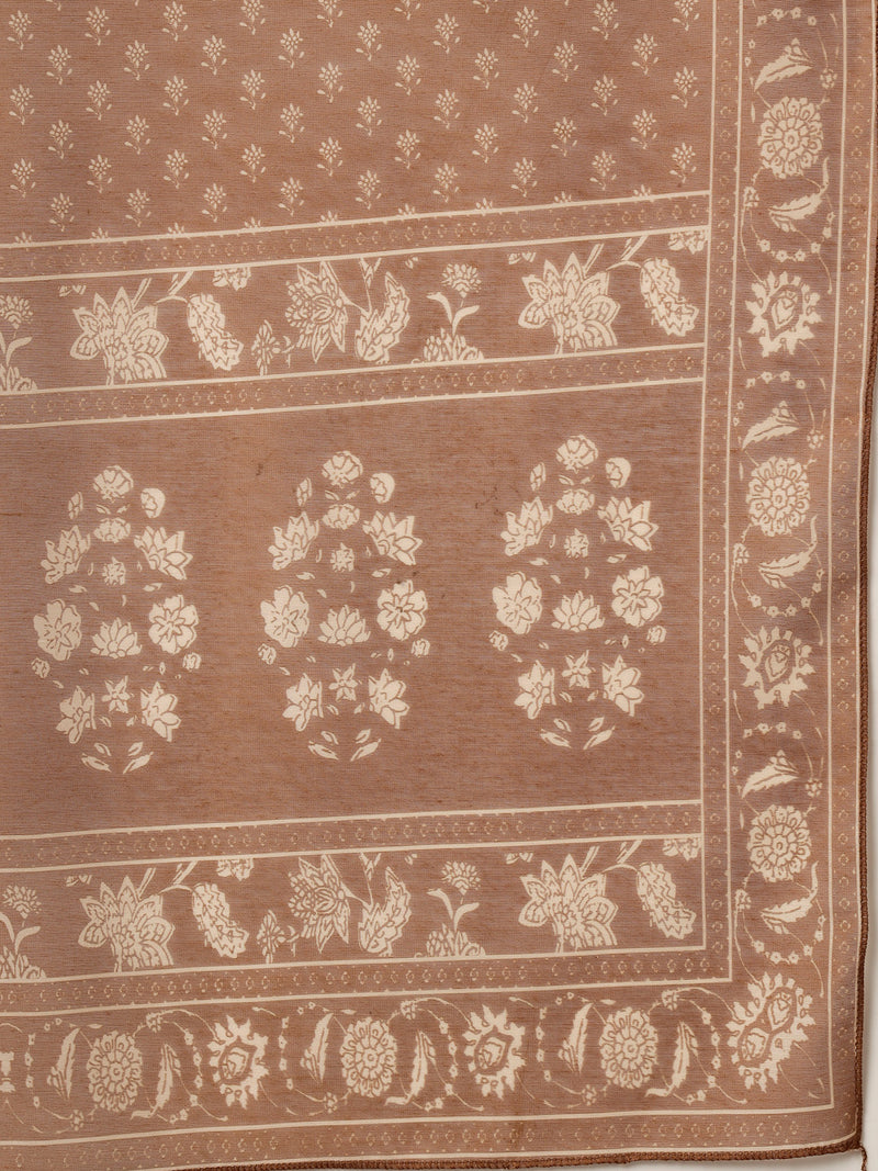 Stylum Women's Brown Floral Buta Printed Rayon A-Line Kurta Pant Dupatta Set (KPDMOUSESOMER)