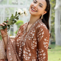 Stylum Women's Brown Floral Buta Printed Rayon A-Line Kurta Pant Dupatta Set (KPDMOUSESOMER)