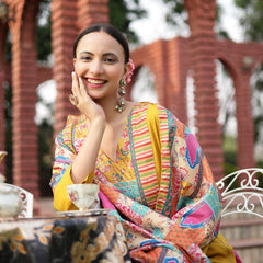 Stylum Women's Mustard Solid Cotton A-Line Kurta Palazzo Dupatta Set (KPDMUSTARDCROMA)