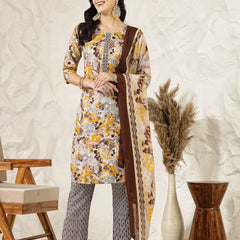 Stylum Women's Floral Printed Cotton Blend Straight Kurta Pant Dupatta Set (KPDMUSTARDDHOOM)