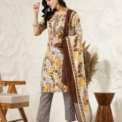 Stylum Women's Floral Printed Cotton Blend Straight Kurta Pant Dupatta Set (KPDMUSTARDDHOOM)