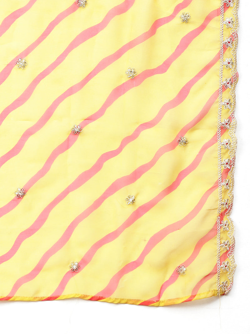 Stylum Women's Mustard Lehariya Solid & Embroidered Muslin Straight Kurta Pant Dupatta Set (KPDMUSTARDKASTURI)