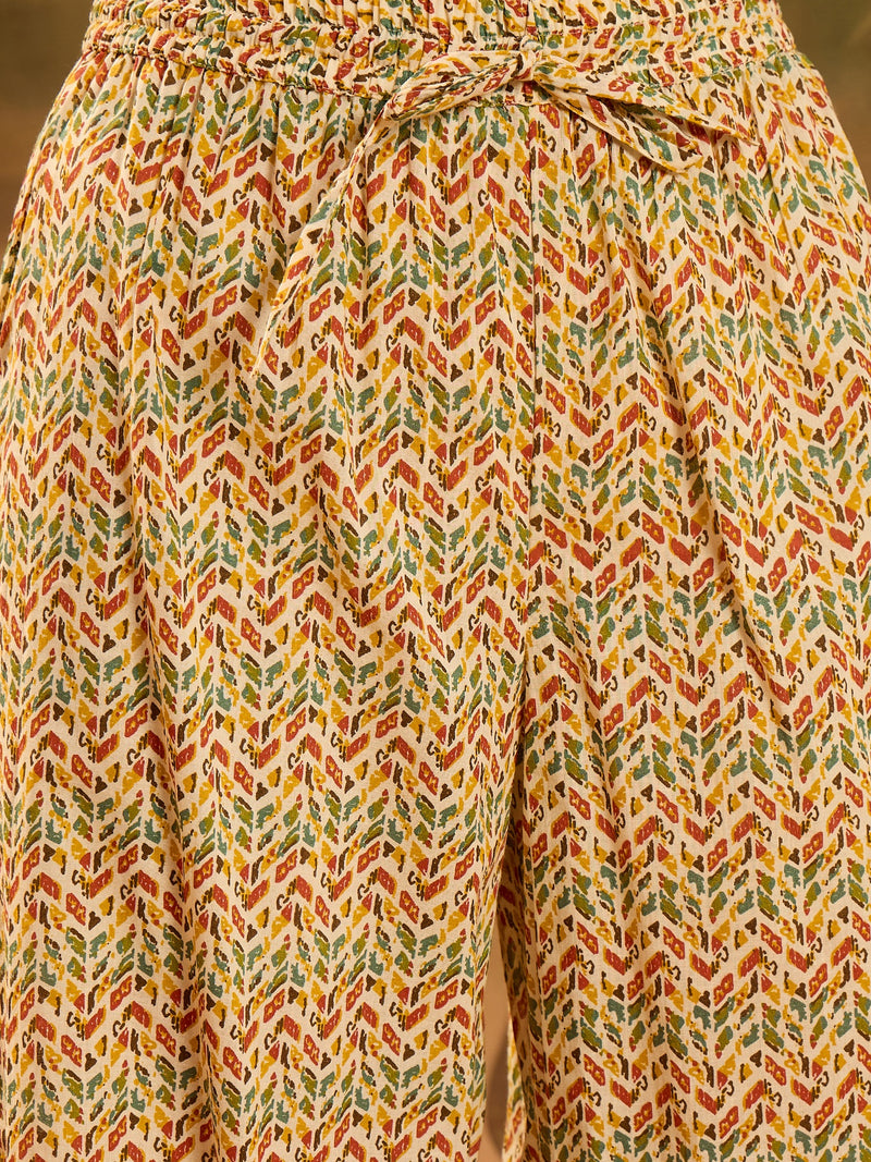 Stylum Women's Mustard Ethnic Motif Printed Cotton Straight Kurta Palazzo Dupatta Set (KPDMUSTARDMUMBA)