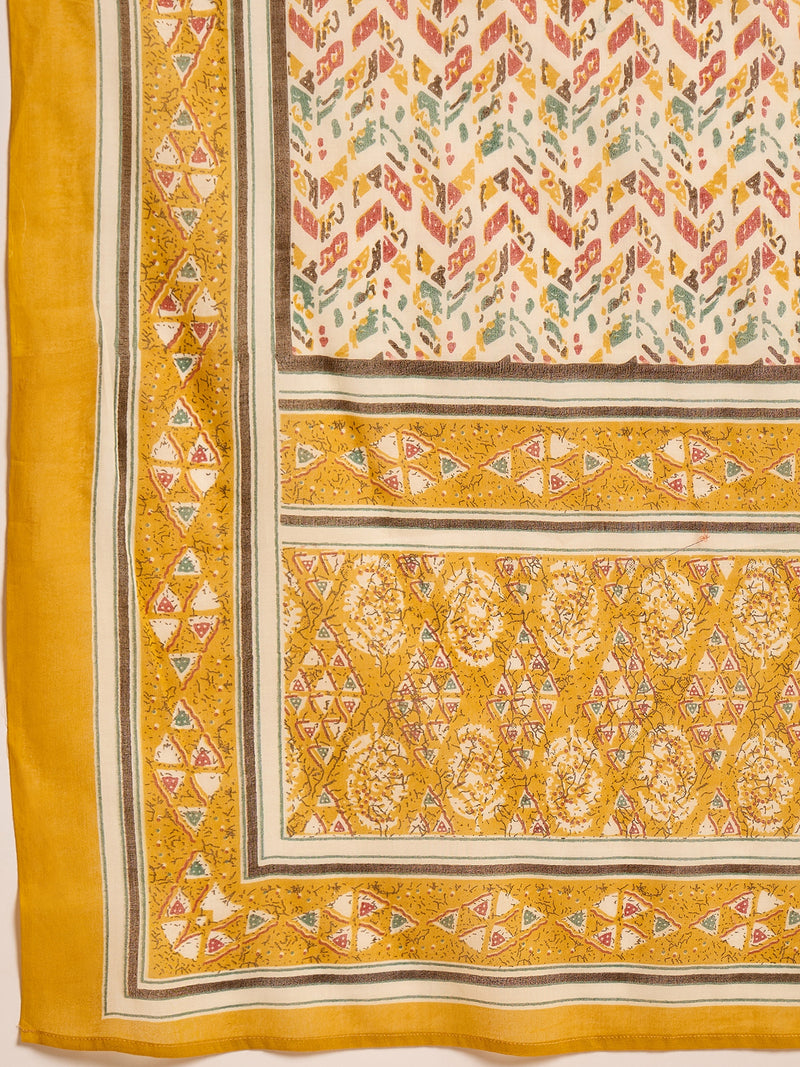 Stylum Women's Mustard Ethnic Motif Printed Cotton Straight Kurta Palazzo Dupatta Set (KPDMUSTARDMUMBA)