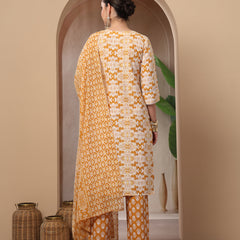 Stylum Women's Mustard Ethnic Printed Cotton Straight Kurta Pant Dupatta Set (KPDMUSTARDRAJ)