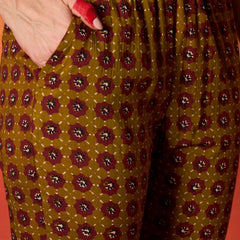 Stylum Women's Mustard Printed Cotton Straight Kurta Pant Dupatta Set (KPDMUSTBUGATI)