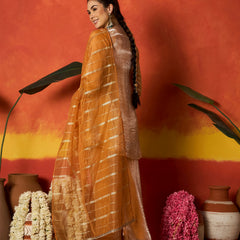 Stylum Women's Mustard Solid & Embroidered Silk A-Line Short Kurti Palazzo With Dupatta (KPDMUSTHAIDER)