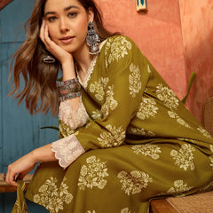 Stylum Women's Mustard Floral Printed Cotton Blend Straight Kurta Pant Dupatta Set (KPDMUSTMULTAN)