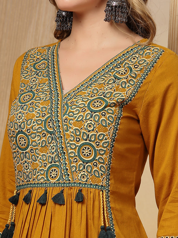 Stylum Women's Mustard Solid Cotton Straight Kurta Pant Dupatta Set (KPDMUSTPANNA)