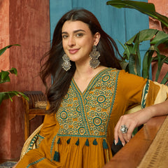 Stylum Women's Mustard Solid Cotton Straight Kurta Pant Dupatta Set (KPDMUSTPANNA)