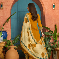 Stylum Women's Mustard Solid Cotton Straight Kurta Pant Dupatta Set (KPDMUSTPANNA)