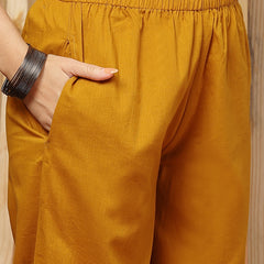 Stylum Women's Mustard Solid Cotton Straight Kurta Pant Dupatta Set (KPDMUSTPANNA)