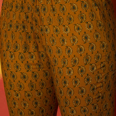 Stylum Women's Mustard Striped & Floral Printed Cotton Straight Kurta Pant Dupatta Set (KPDMUSTRUMALI)