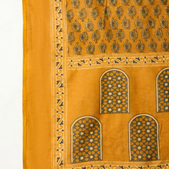 Stylum Women's Mustard Striped & Floral Printed Cotton Straight Kurta Pant Dupatta Set (KPDMUSTRUMALI)