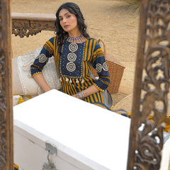 Stylum Women's Mustard Striped Printed Cotton Straight Kurta Pant Dupatta Set (KPDMUSTULTRA)