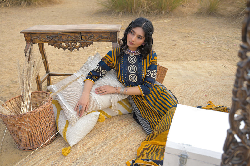 Stylum Women's Mustard Striped Printed Cotton Straight Kurta Pant Dupatta Set (KPDMUSTULTRA)