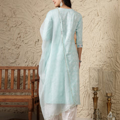 Stylum Women's Paisley Printed & Embroidered Cotton Blend Straight Kurta Afghani Pant & Dupatta Set (KPDNAABUSKY)