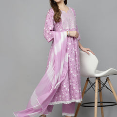 Stylum Women's Floral Printed Cotton Anarkali Kurta with Pant & Dupatta (KPDNARGIS)